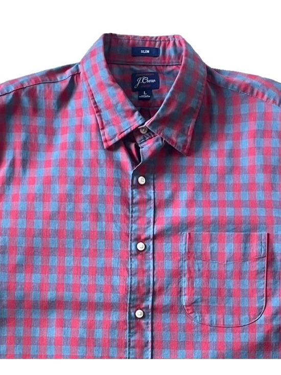 J. Crew Other - J.Crew Men's Large (L) Slim Fit Red/Blue Gingham Pattern Button-Up Shirt